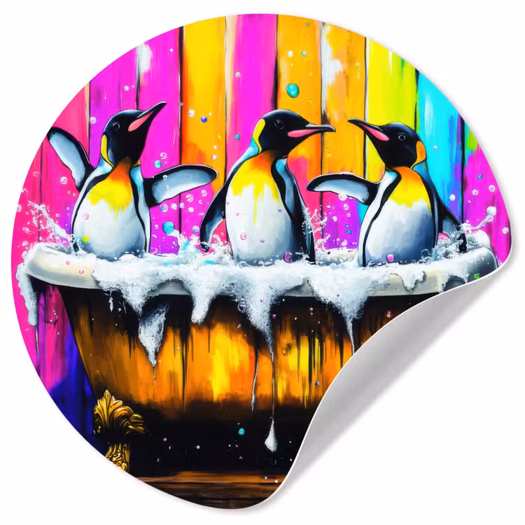 Behangcirkel - Pinguïns - Badkuip - Kleurrijk - Schuim — 1