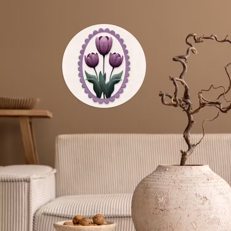 Behangcirkel - Tulpen - Paars - Lijst - Bladeren — 2
