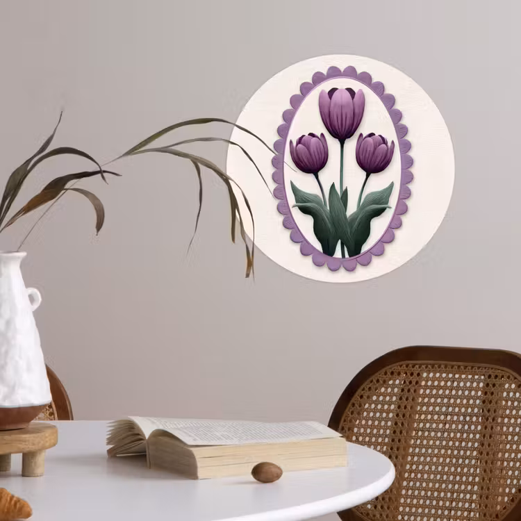 Behangcirkel - Tulpen - Paars - Lijst - Bladeren — 4
