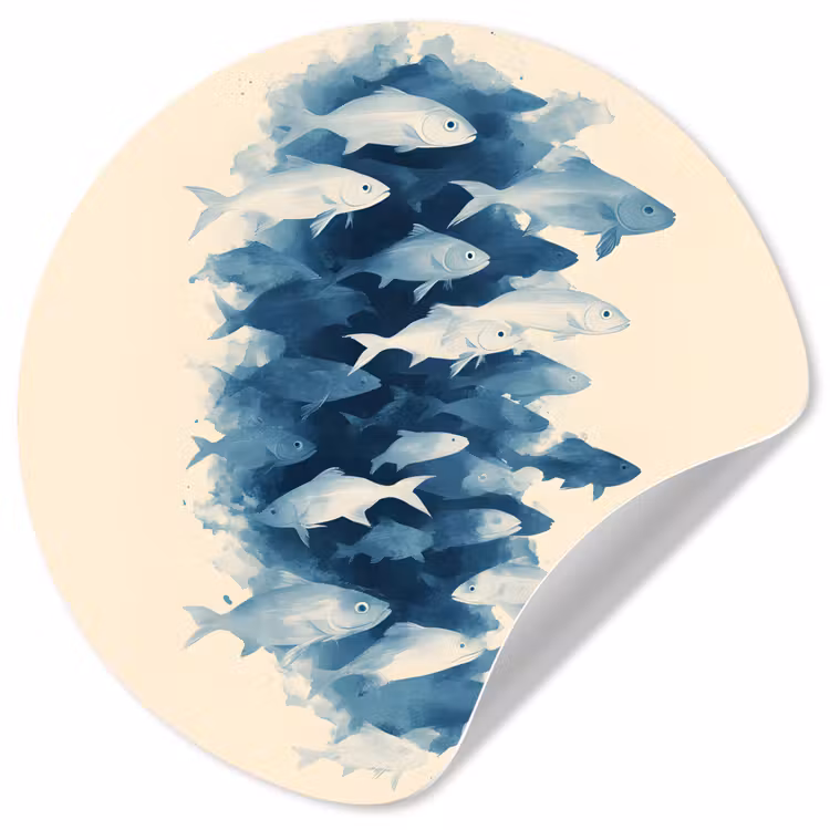 Behangcirkel - Vissen - Minimalistisch - Blauw — 1