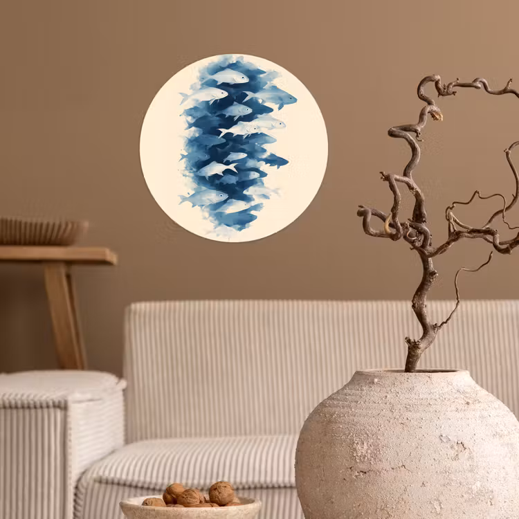 Behangcirkel - Vissen - Minimalistisch - Blauw — 2
