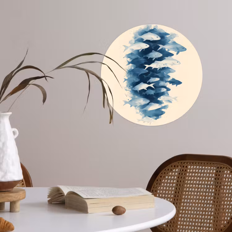 Behangcirkel - Vissen - Minimalistisch - Blauw — 4