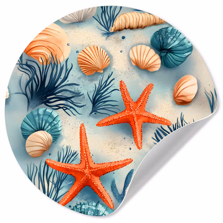 Behangcirkel - Zeesterren - Schelpen - Illustratie - Zand — 1
