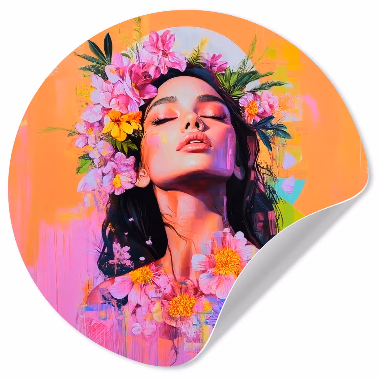 Behangcirkel - Portret - Bloemenkroon - Vrouw — 1