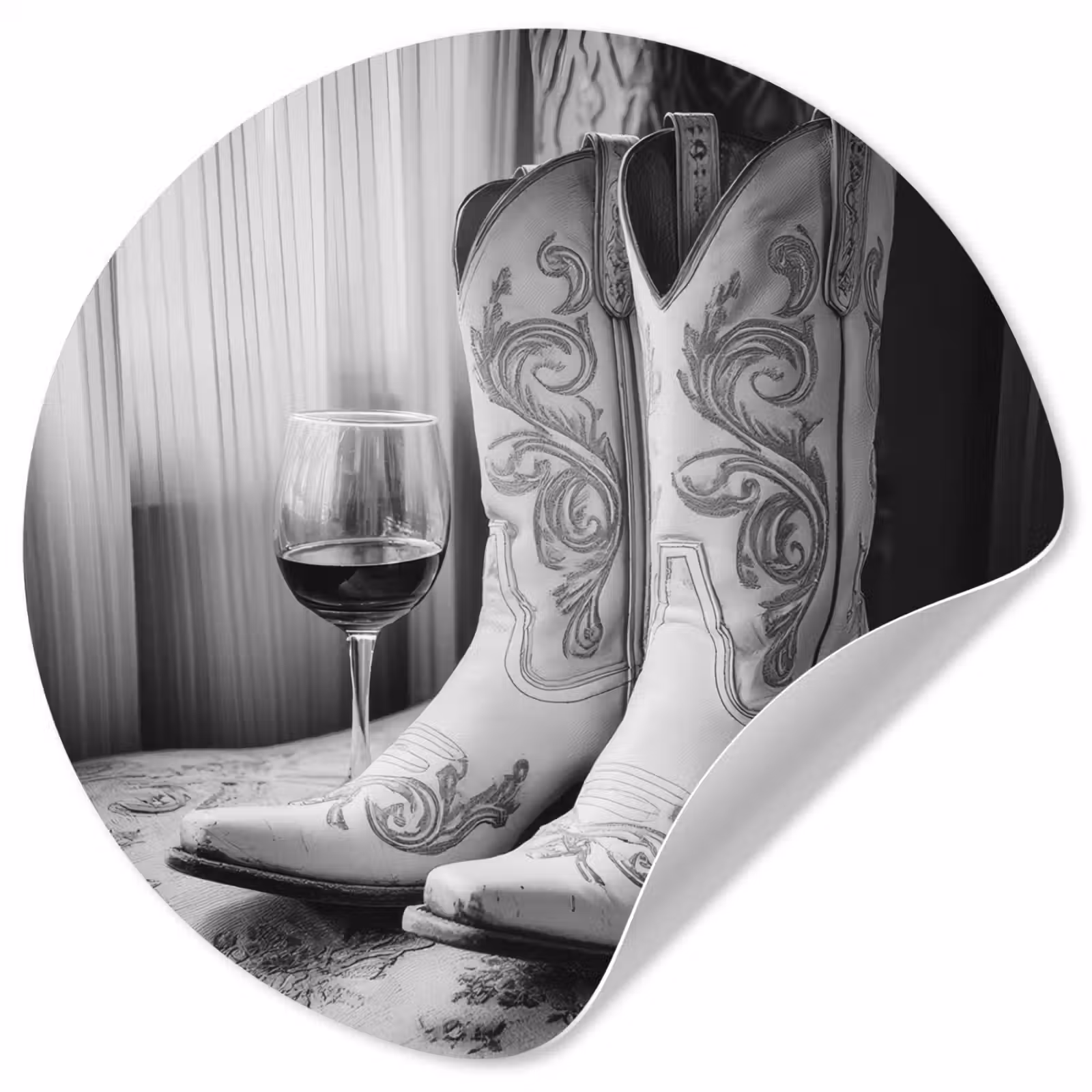 Behangcirkel - Wijn - Cowboylaarzen - Raamlicht - Wit — 1