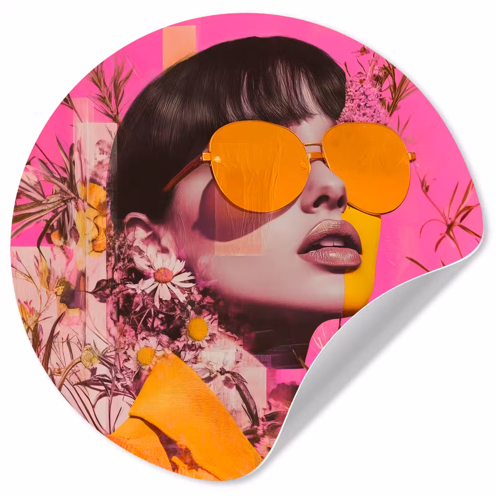 Behangcirkel - Zonnebril - Oranje - Vrouw - Planten — 1