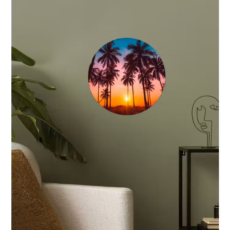 Behangcirkel - Palmboom - Zonsondergang - Horizon - Strand - Oranje - Roze — 3