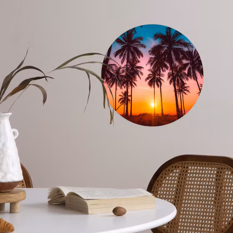 Behangcirkel - Palmboom - Zonsondergang - Horizon - Strand - Oranje - Roze — 4