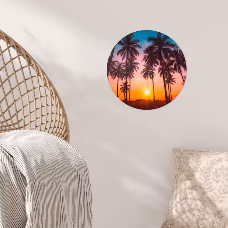 Behangcirkel - Palmboom - Zonsondergang - Horizon - Strand - Oranje - Roze — 5