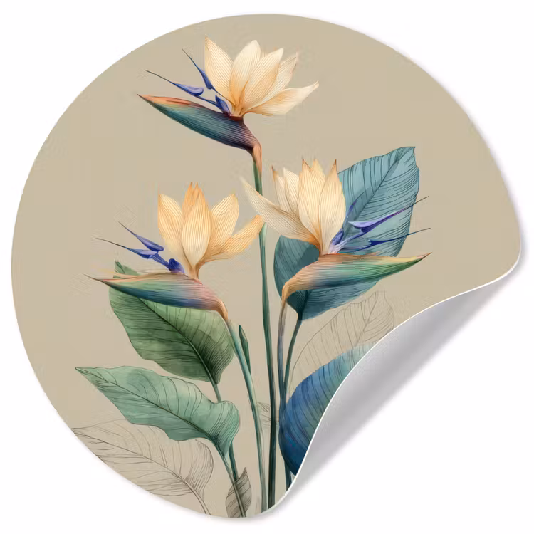 Behangcirkel - Paradijsvogelbloemen - Blauwgroene bladeren - Beige — 1
