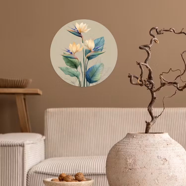 Behangcirkel - Paradijsvogelbloemen - Blauwgroene bladeren - Beige — 2