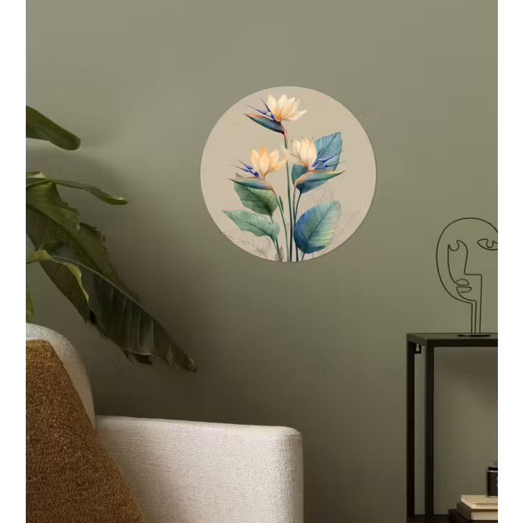 Behangcirkel - Paradijsvogelbloemen - Blauwgroene bladeren - Beige — 3