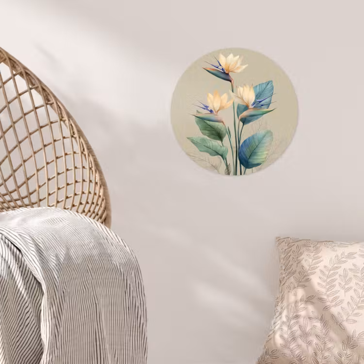 Behangcirkel - Paradijsvogelbloemen - Blauwgroene bladeren - Beige — 5