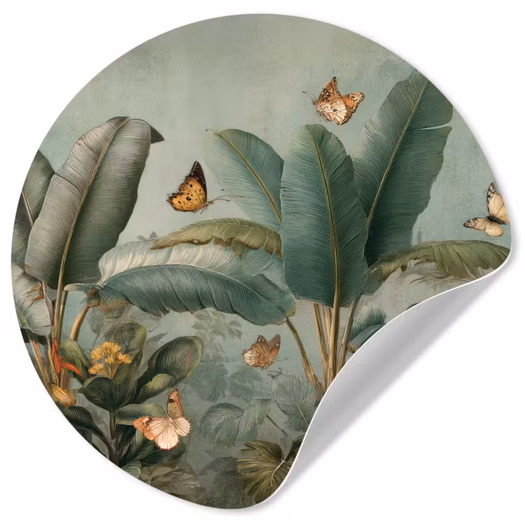 Behangcirkel - Tropisch bladerdek - Vlinders - groen - Bruin — 1