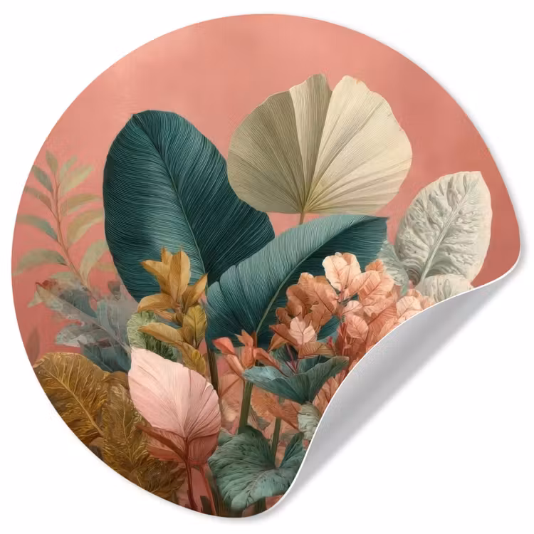 Behangcirkel - Tropische bladeren - Bloemen - Roze - groen — 1