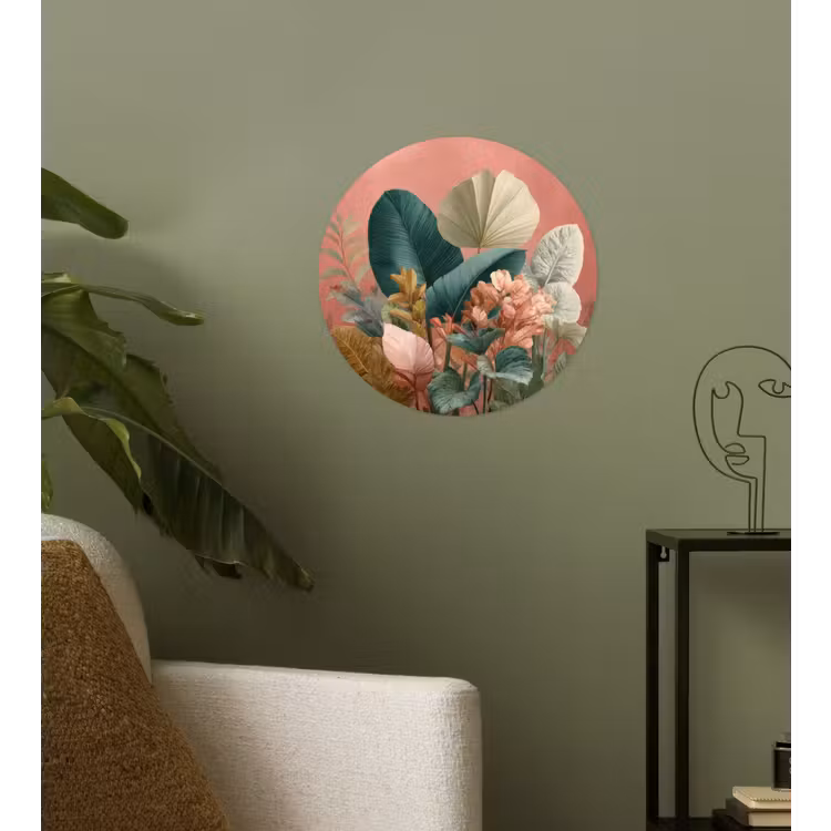 Behangcirkel - Tropische bladeren - Bloemen - Roze - groen — 3