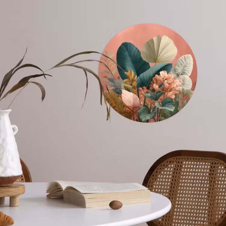 Behangcirkel - Tropische bladeren - Bloemen - Roze - groen — 4