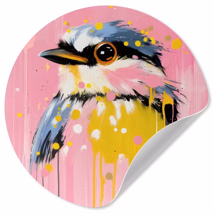 Behangcirkel - Vogel - Roze - Geel - Blauw — 1