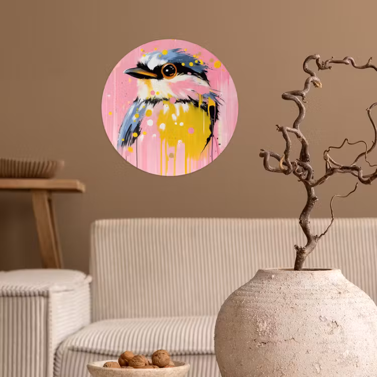 Behangcirkel - Vogel - Roze - Geel - Blauw — 2