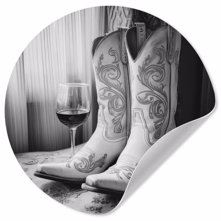Behangcirkel - Wijn - Cowboylaarzen - Raamlicht - Wit — 1