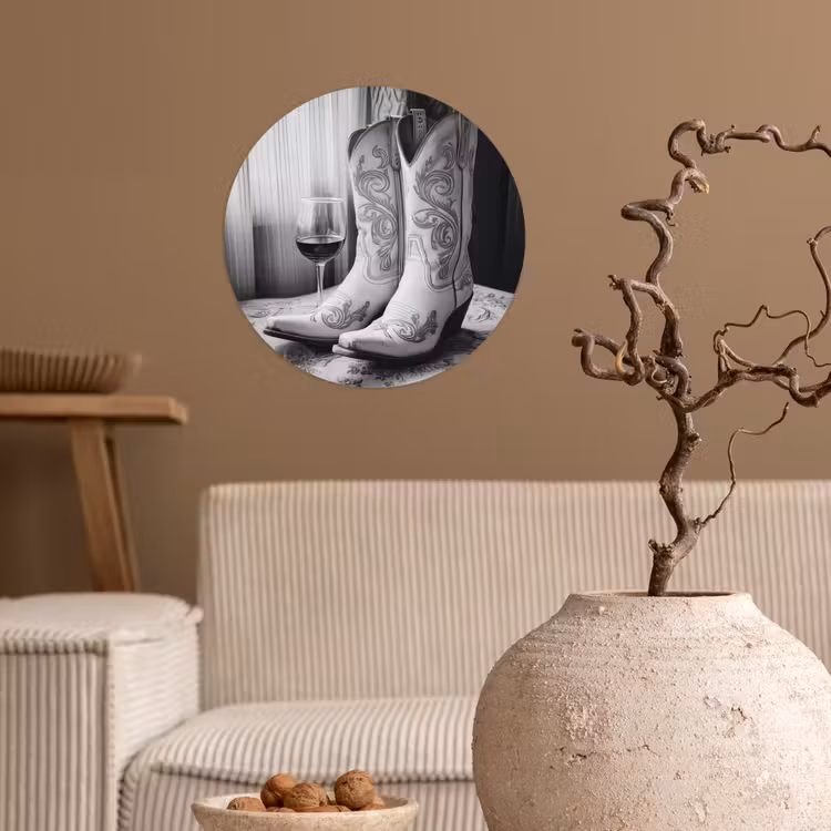 Behangcirkel - Wijn - Cowboylaarzen - Raamlicht - Wit — 2