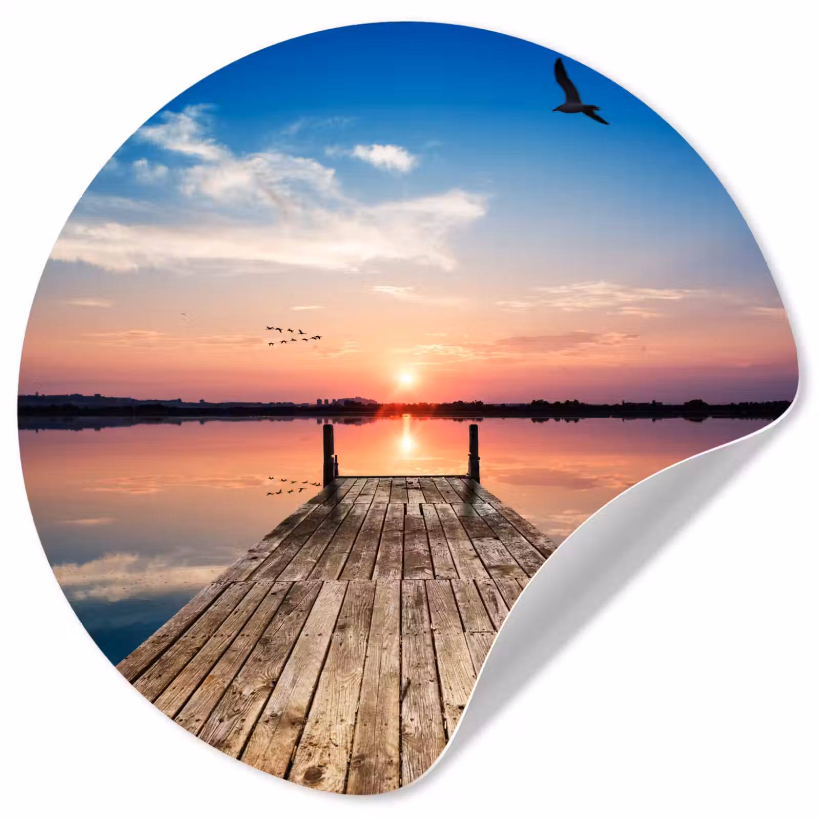 Behangcirkel - Steiger - Water - Zonsondergang - Roze - Horizon — 1