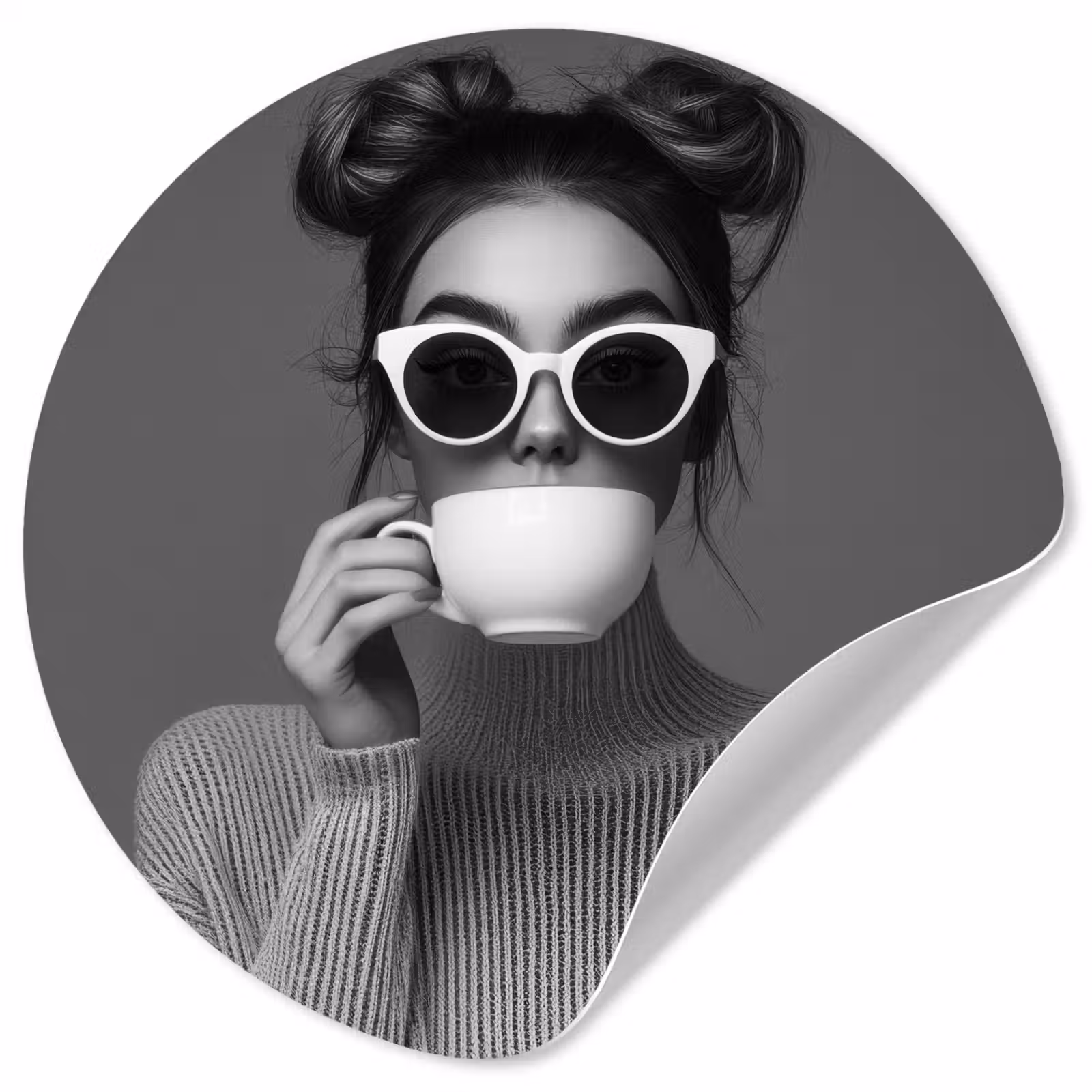 Behangcirkel - Vrouw - Koffie - Zwart - Wit — 1
