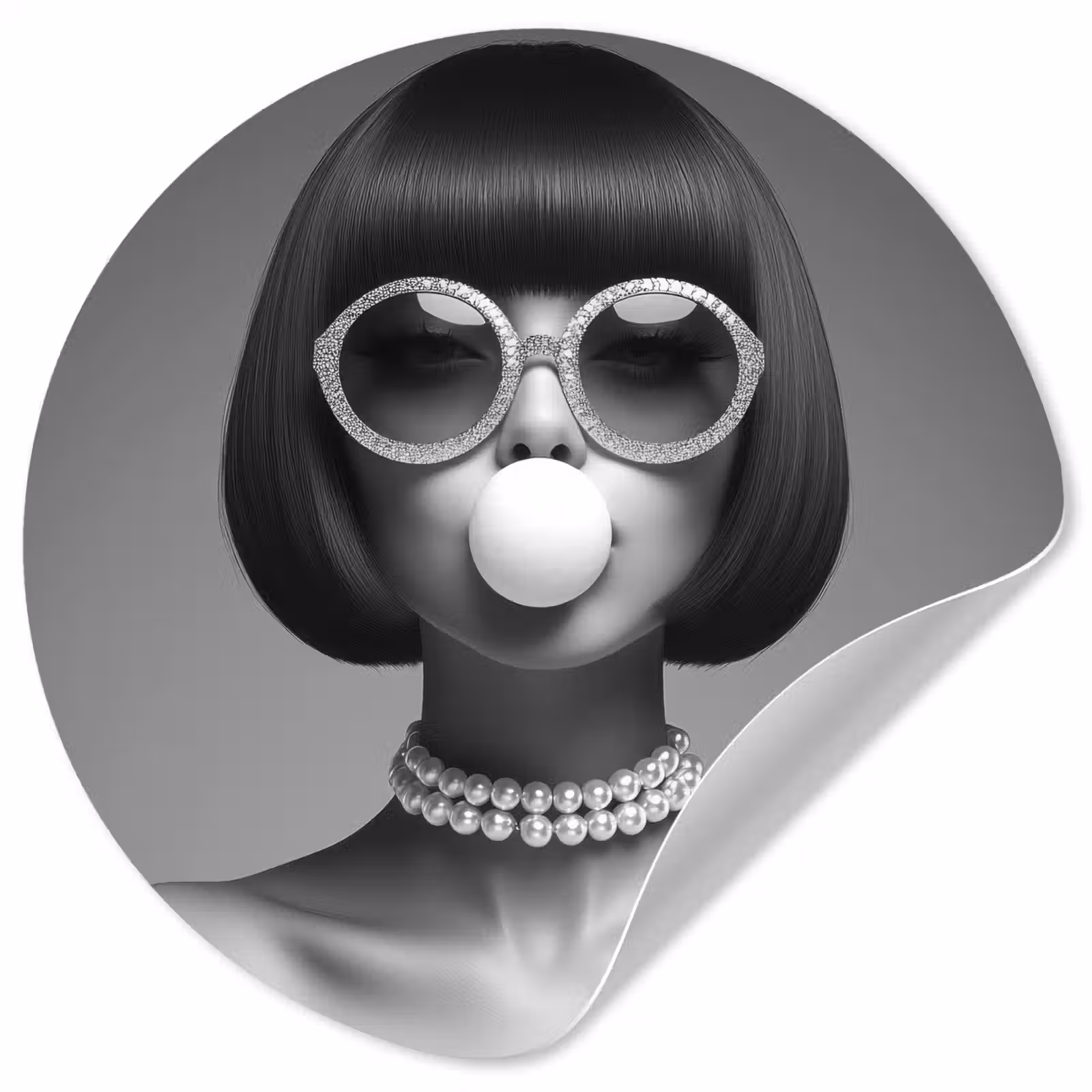 Behangcirkel - Vrouw - Zwart Wit - Ketting - Zonnebril — 1