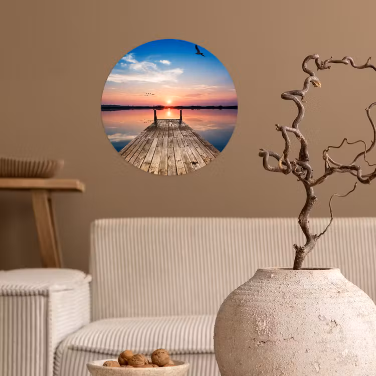 Behangcirkel - Steiger - Water - Zonsondergang - Roze - Horizon — 2