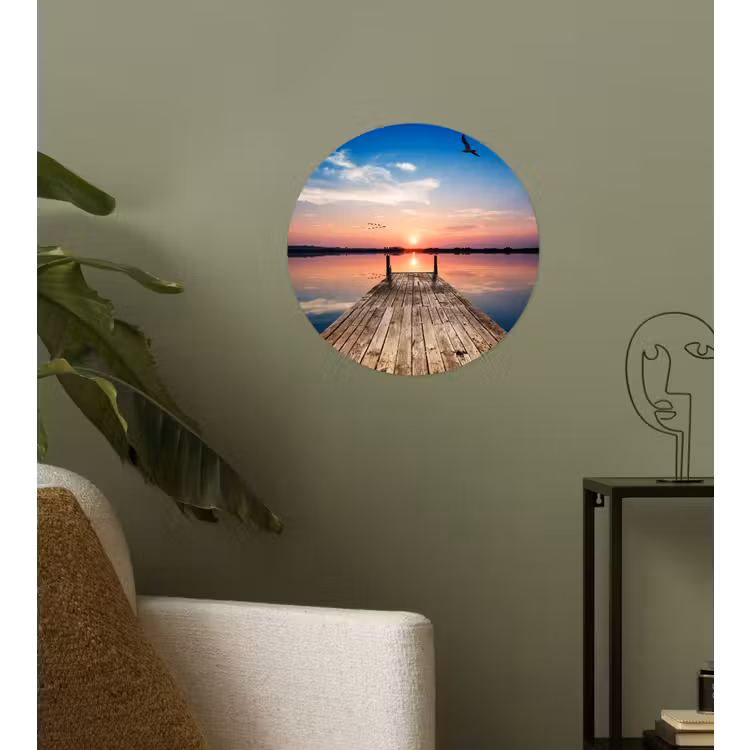Behangcirkel - Steiger - Water - Zonsondergang - Roze - Horizon — 3