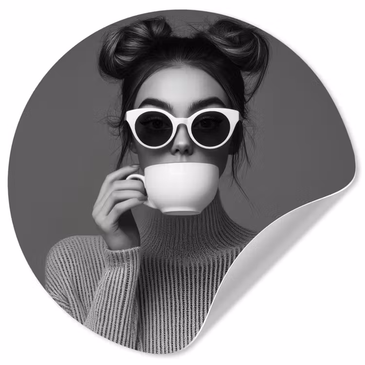 Behangcirkel - Vrouw - Koffie - Zwart - Wit — 1