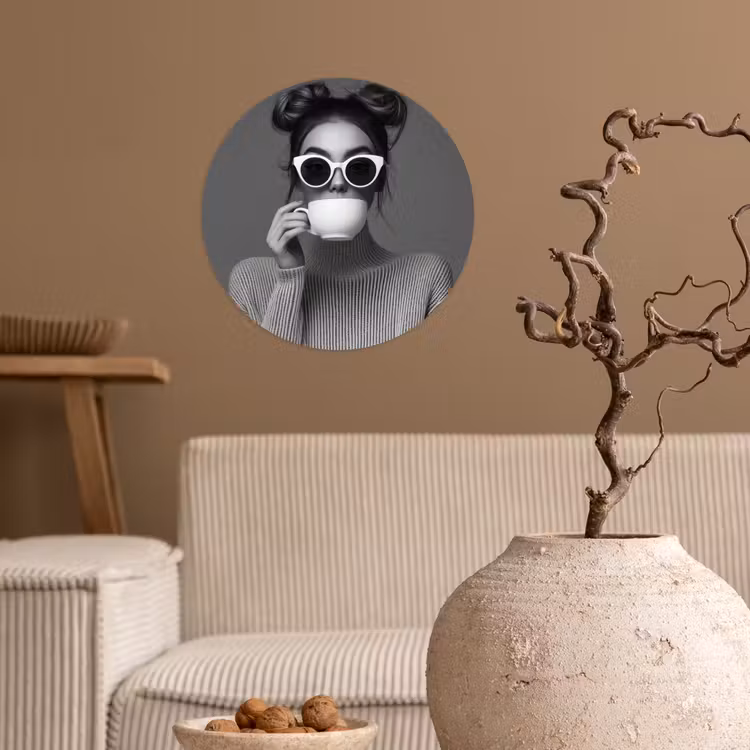 Behangcirkel - Vrouw - Koffie - Zwart - Wit — 2