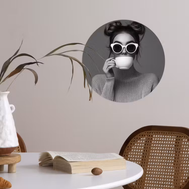 Behangcirkel - Vrouw - Koffie - Zwart - Wit — 4