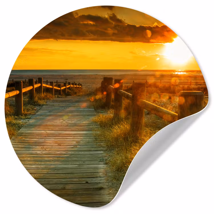 Behangcirkel - Zon - Strand - Duin - Horizon - Gras - Pad - Oranje — 1