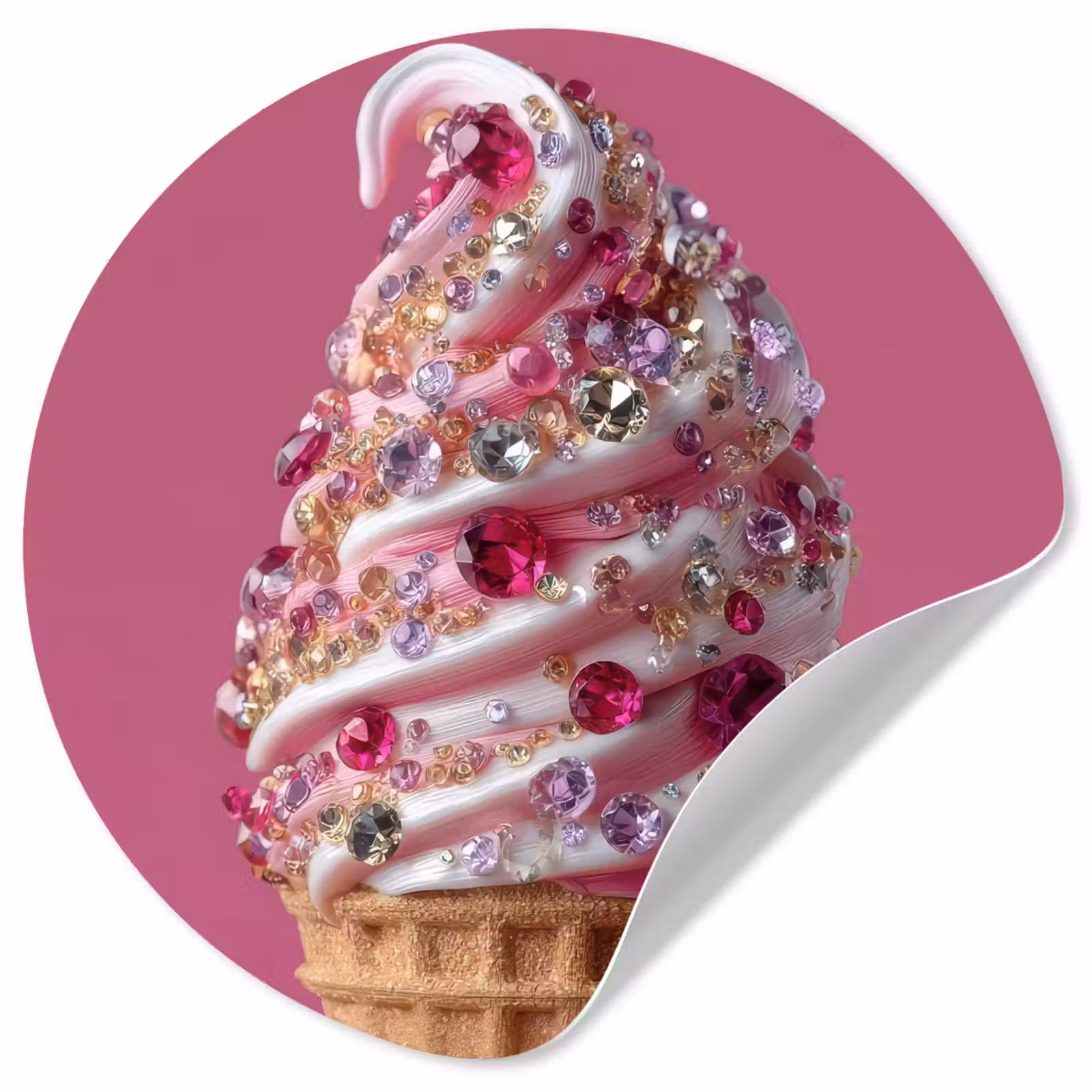 Behangcirkel - Softijs - Edelstenen - Roze - Hoorntje — 1