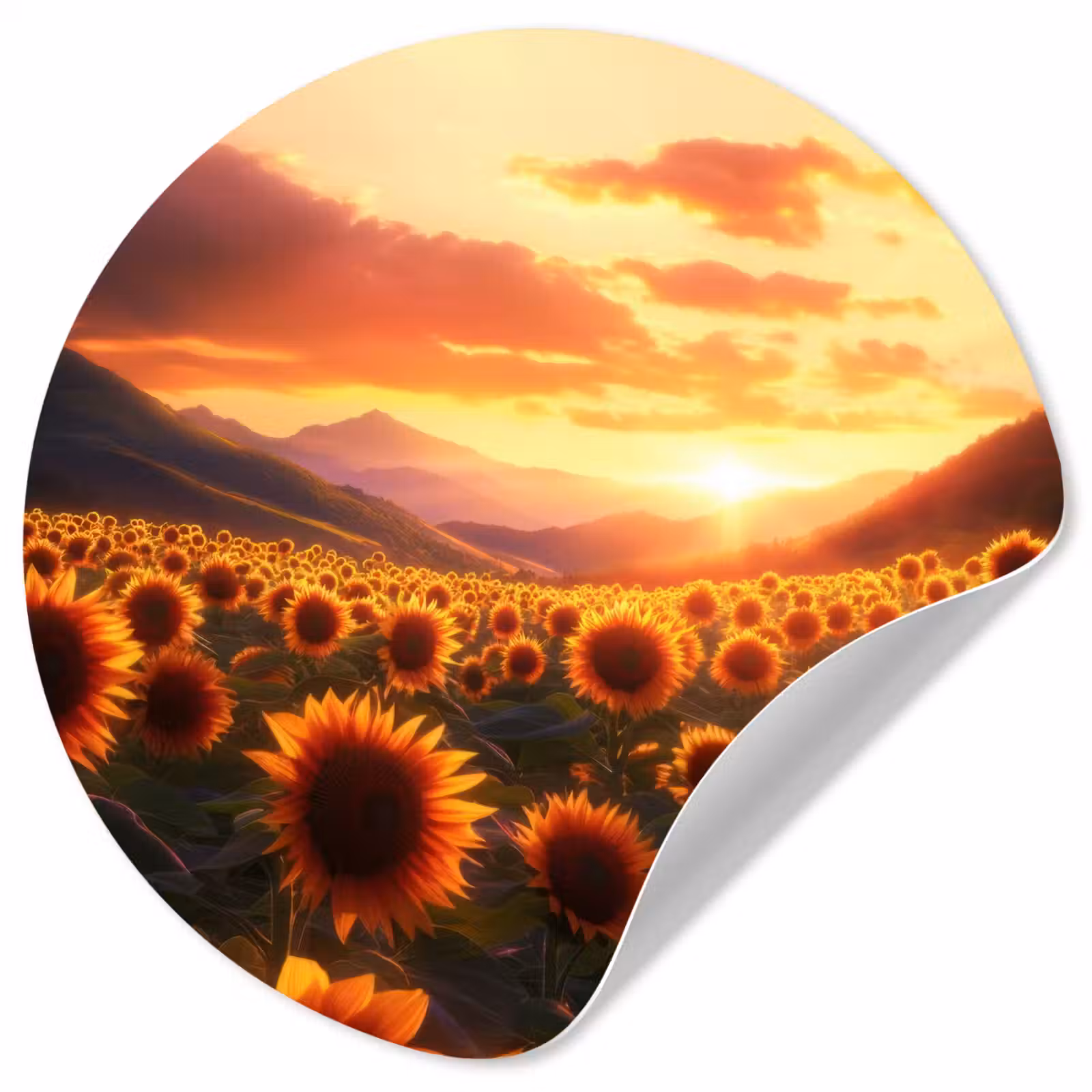 Behangcirkel - Zonnebloemen - Zonsondergang - Landschap — 1
