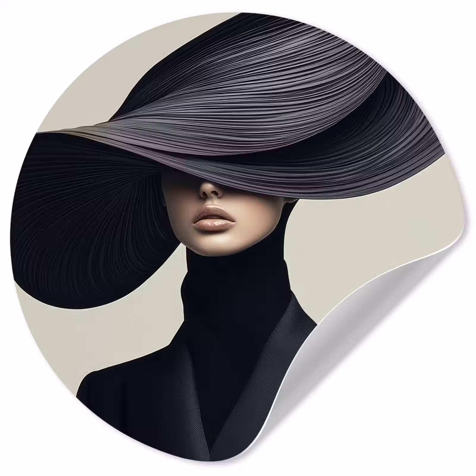 Behangcirkel - Zwart - Vrouw - Hoed — 1
