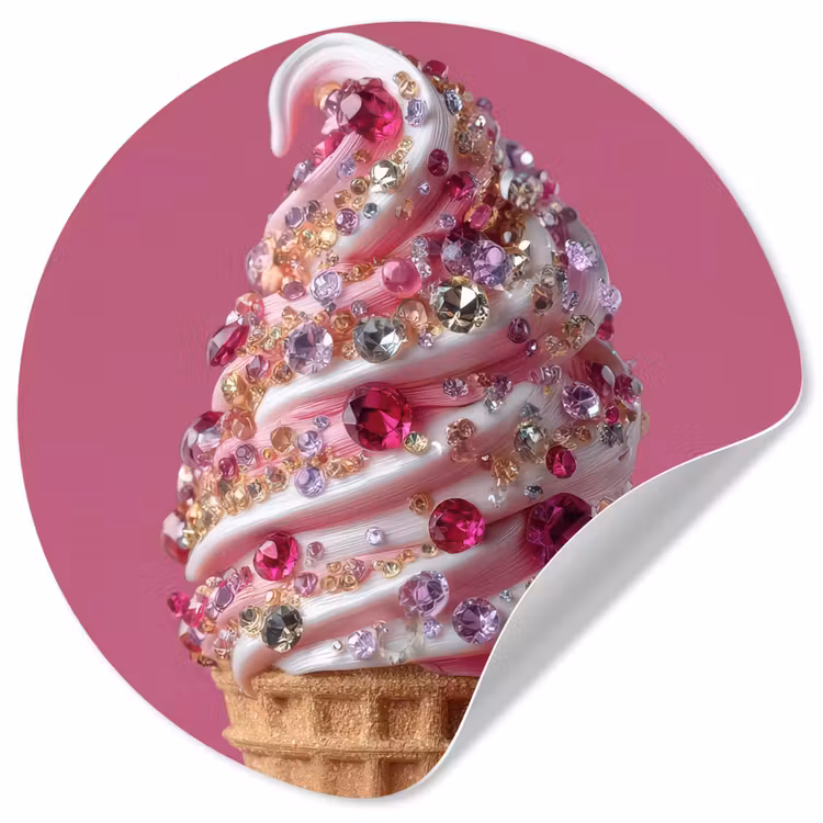 Behangcirkel - Softijs - Edelstenen - Roze - Hoorntje — 1