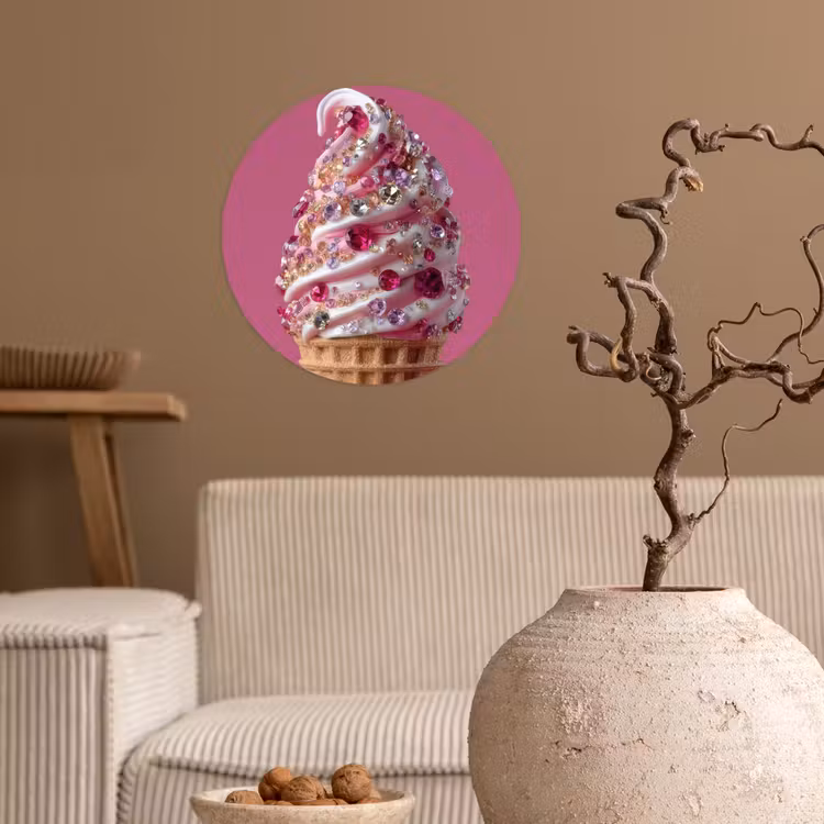 Behangcirkel - Softijs - Edelstenen - Roze - Hoorntje — 2