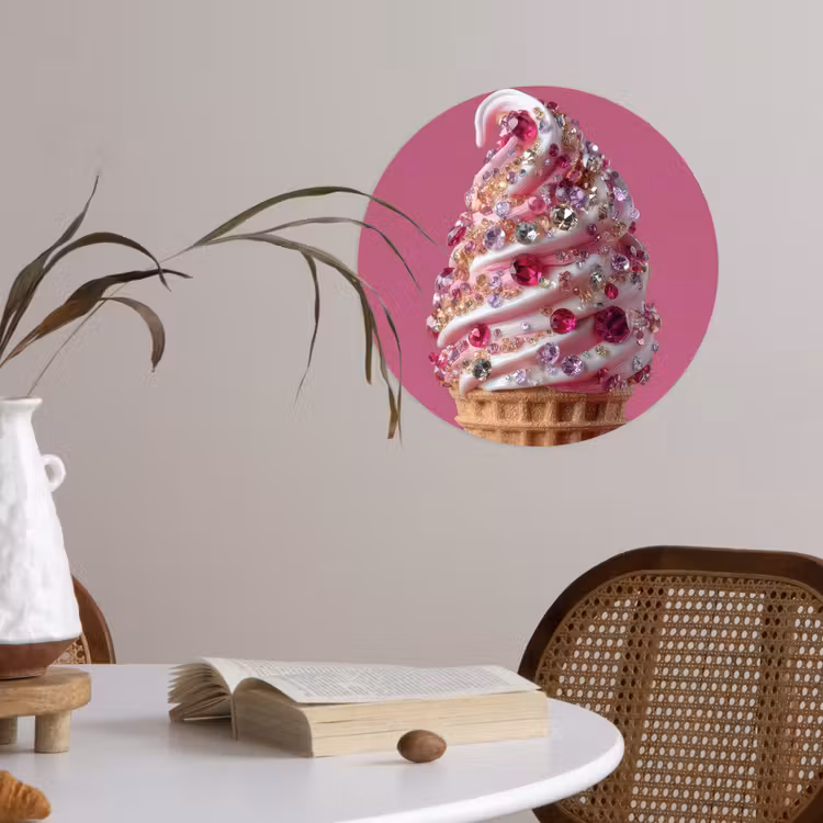 Behangcirkel - Softijs - Edelstenen - Roze - Hoorntje — 4