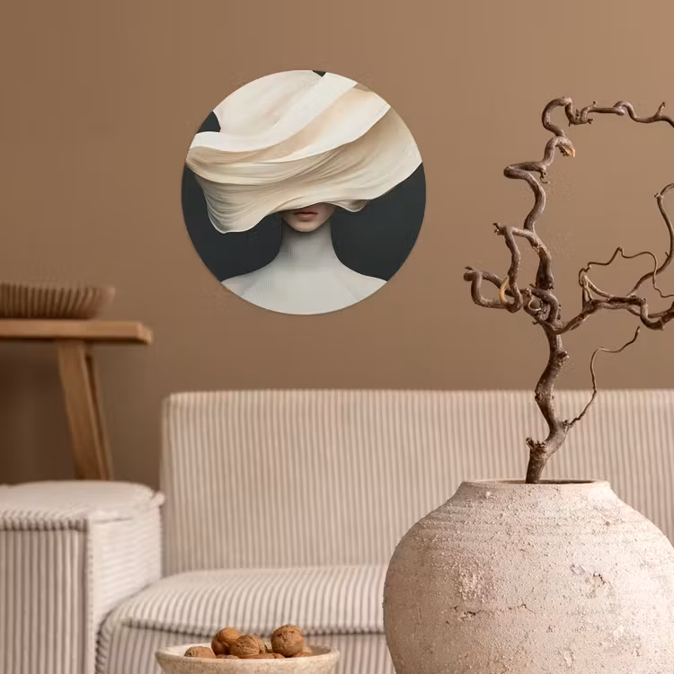 Behangcirkel - Vrouw - Beige - hoed — 2