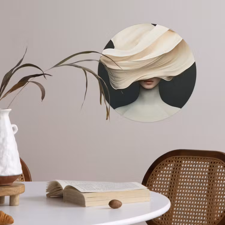Behangcirkel - Vrouw - Beige - hoed — 4