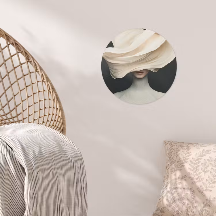 Behangcirkel - Vrouw - Beige - hoed — 5