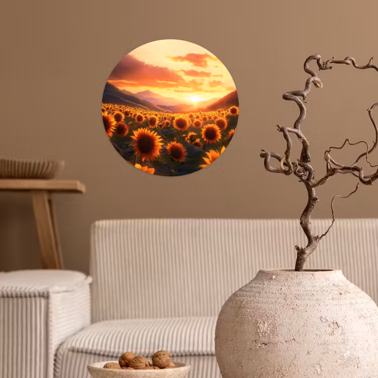 Behangcirkel - Zonnebloemen - Zonsondergang - Landschap — 2