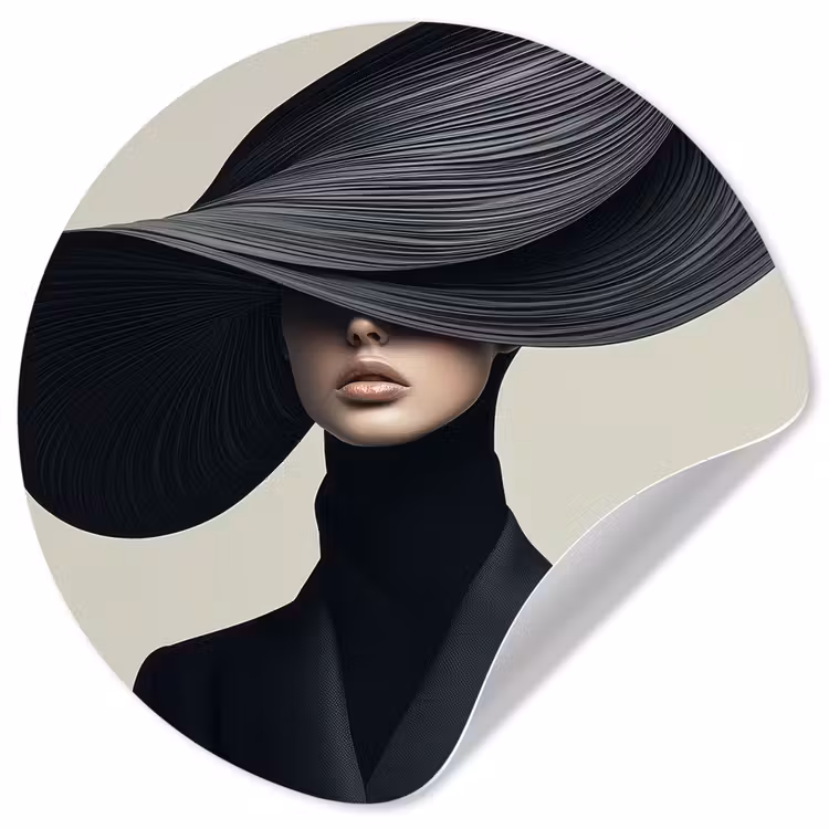 Behangcirkel - Zwart - Vrouw - Hoed — 1