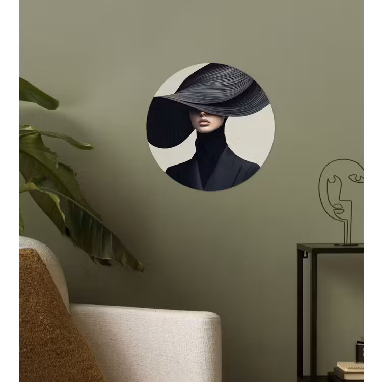 Behangcirkel - Zwart - Vrouw - Hoed — 3