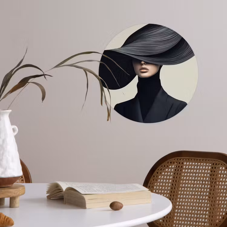 Behangcirkel - Zwart - Vrouw - Hoed — 4