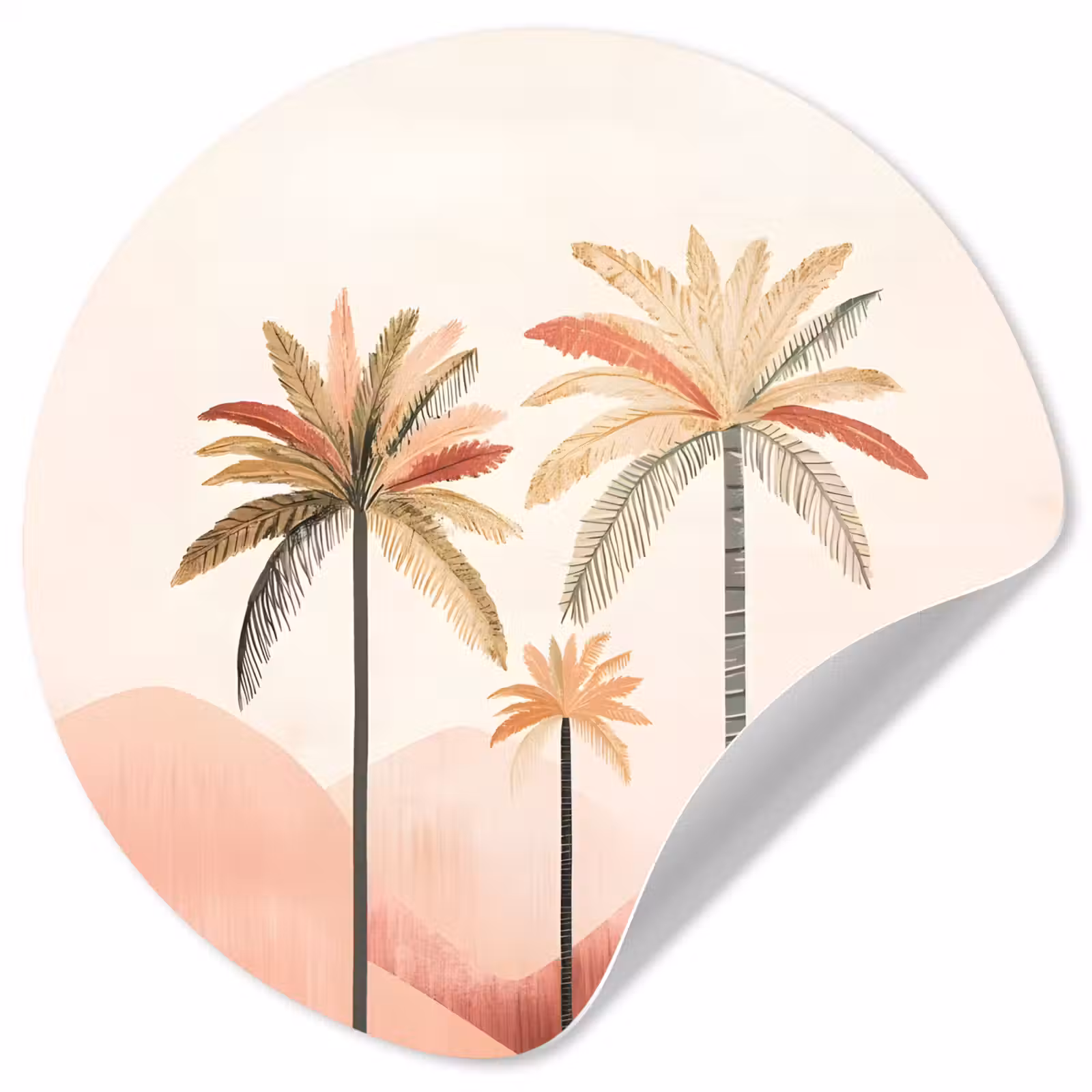 Behangcirkel - Palmbomen - Heuvels - Minimalistisch - Zachtroze — 1