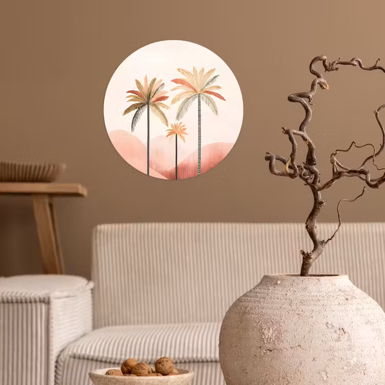 Behangcirkel - Palmbomen - Heuvels - Minimalistisch - Zachtroze — 2