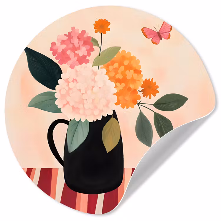 Behangcirkel - Vaas - Bloemen - Vlinder - Rood — 1